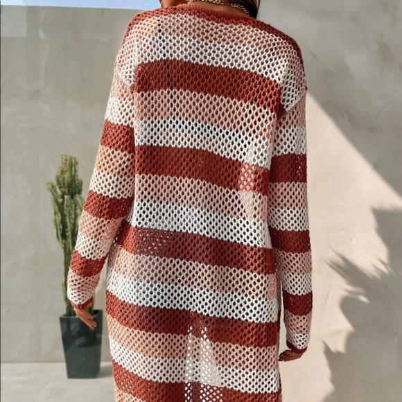 Striped Long Line Open Knit Cardigan - Picture 3 of 3
